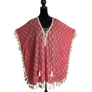 Z&L Europe Tassel Kaftan Swim Cover Up Pineapple Print BOHO Beach Size‎ S/M
